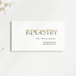 Carte D'accompagnement Registre du Baby shower vert et or