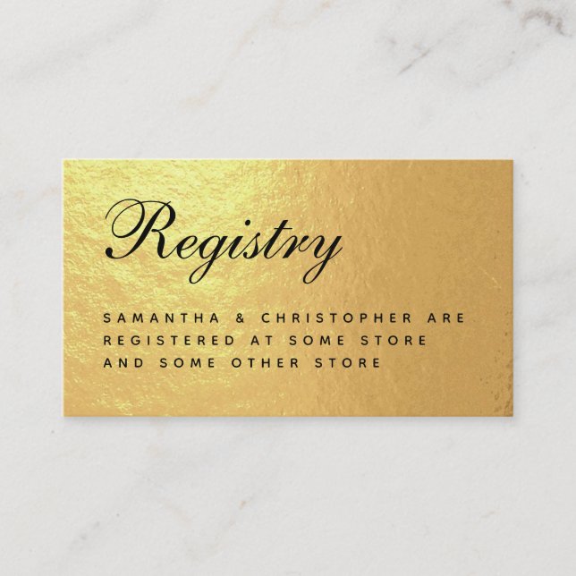 Carte D'accompagnement Registre mariage Faux Gold Foil Élégant Script Enc (Devant)