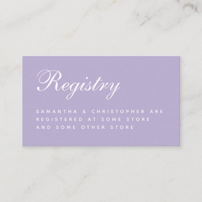 Carte D'accompagnement Registre Mariage Lavender Simple Script Purple (Devant)