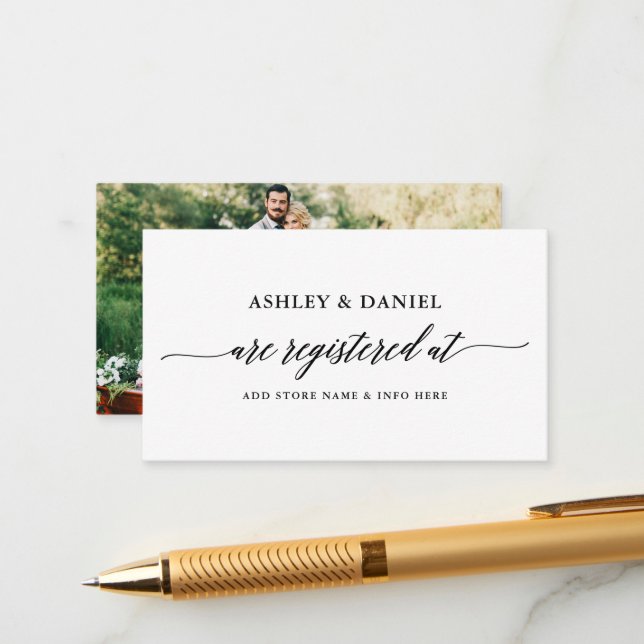 Carte D'accompagnement Registre mariage Moderne Élégante Calligraphie Pho (Devant/Arrière en situation)