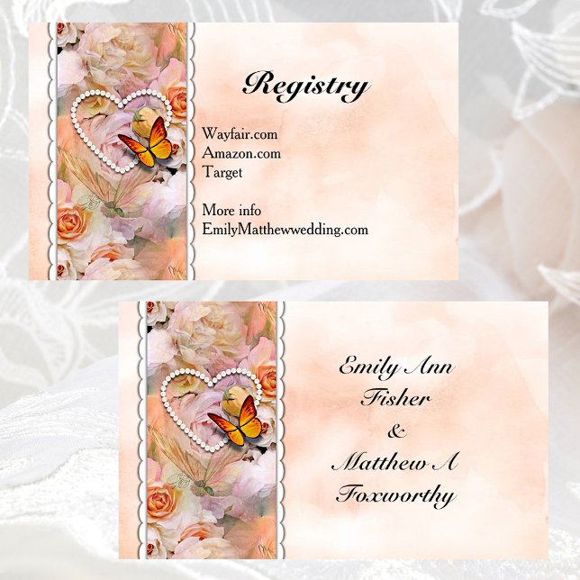 Carte D'accompagnement Registre Mariage Orange Floral Papillon (Orange Floral Butterfly Wedding Gift Registry Enclosure Card)