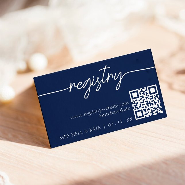 Carte D'accompagnement Registre mariage QR Code Marine Bleu & Blanc (Wedding Registry QR Code Navy Blue & White Enclosure Card
)