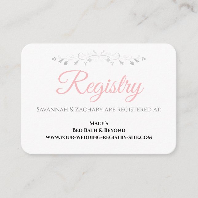 Carte D'accompagnement Registre Mariage simple en argent rose clair (Devant)