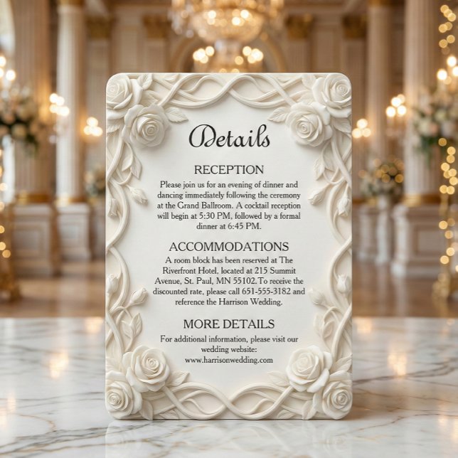 Carte D'accompagnement Relief Floral Faux Plâtre Élégant Mariage Formel (Créateur téléchargé)