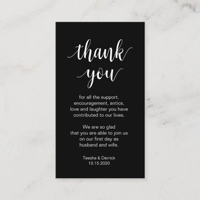 Carte D'accompagnement Remerciement de mariage, écriture simple moderne (Devant)