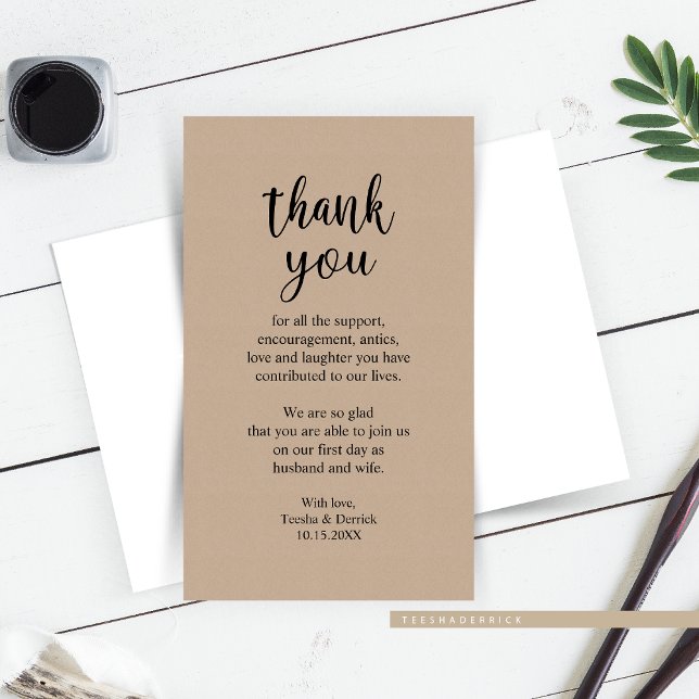 Carte D'accompagnement Remerciement de mariage, Enveloppe Kraft Brun Rust (Wedding Thank you, Modern Rustic Brown Kraft Enclosure Card for your guests attended your big day.)