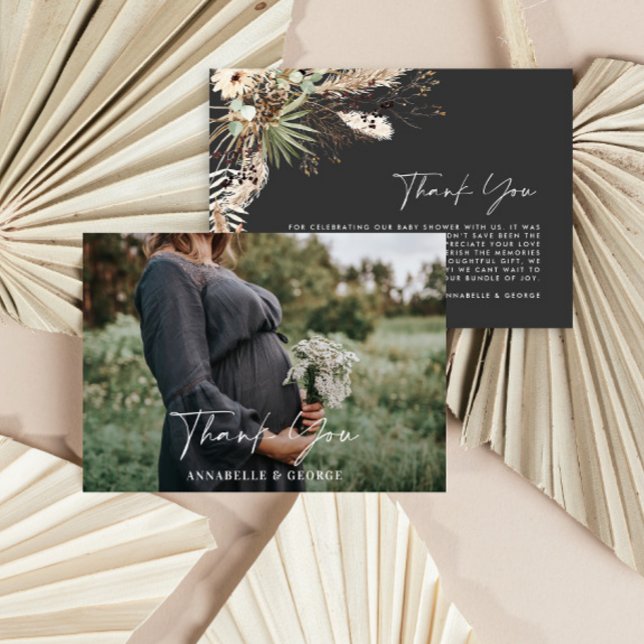 Carte D'accompagnement Remerciement photo de baby shower botanique simple (Créateur téléchargé)