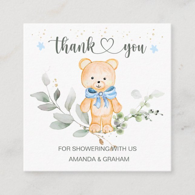 Carte D'accompagnement Remerciement pour une Baby Shower Teddy Bear Boy  (Devant)