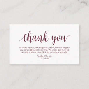 Carte D'accompagnement Remerciements de mariage, écriture moderne burgund