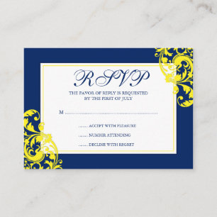 Carte D'accompagnement Remous RSVP de Flourish de bleu marine et de jaune