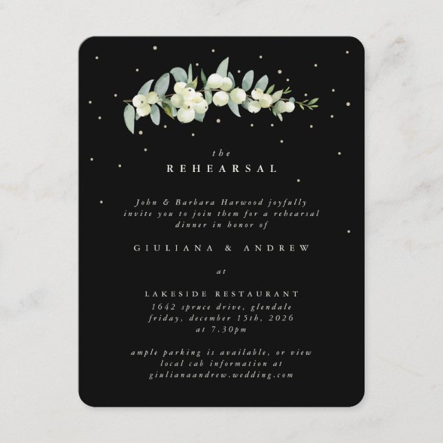 Carte D'accompagnement Répétition Mariage Black Snowberry+Eucalyptus (Devant)
