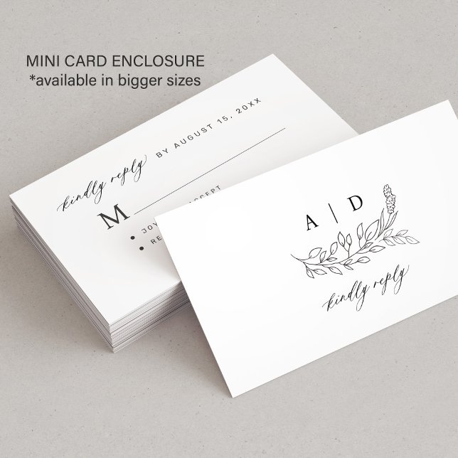 Carte D'accompagnement Réponse aimable en noir et blanc avec monogramme p (This is a SMALL enclosure card. Available in bigger sizes)