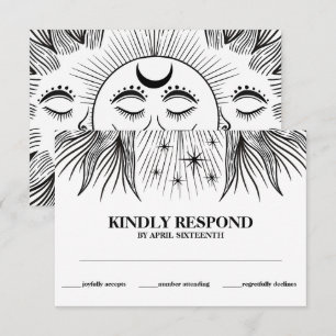 Carte D'accompagnement Réponse Céleste Soleil Lune Étoiles Bohème Cérémon