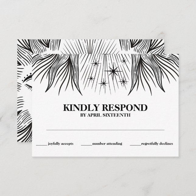 Carte D'accompagnement Réponse Cérémonie de Liaison Main Boho Soleil Lune (Devant / Derrière)