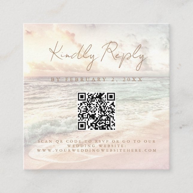 Carte D'accompagnement Réponse Code QR Mariage Plage Coucher de Soleil (Devant)