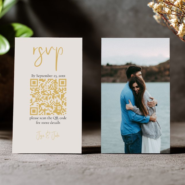 Carte D'accompagnement Réponse complète par photo, code QR doré et écritu (Gold qr code rsvp insert with full cover photo)