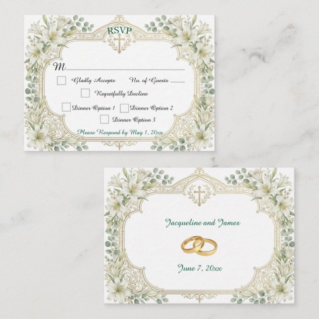 Carte D'accompagnement Réponse de mariage aux lys blancs (Devant / Derrière)
