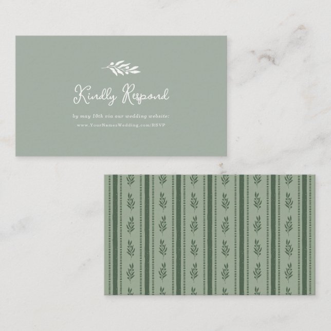 Carte D'accompagnement Réponse de mariage avec branche d'olive vert sauge (Devant / Derrière)