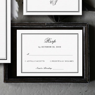 Carte D'accompagnement Réponse de mariage classique noir et blanc