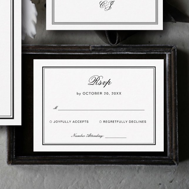 Carte D'accompagnement Réponse de mariage classique noir et blanc (Créateur téléchargé)