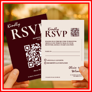 Carte D'accompagnement Réponse de mariage élégante moderne Bourgogne avec