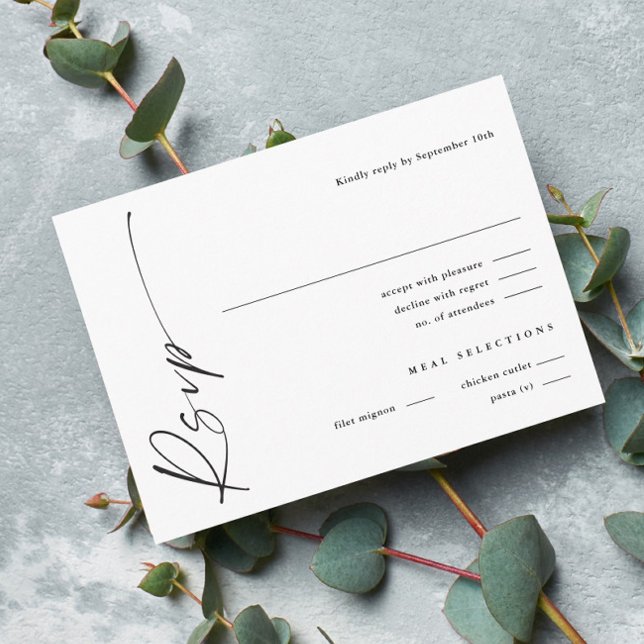 Carte D'accompagnement Réponse de mariage élégante moderne script noir et (Créateur téléchargé)