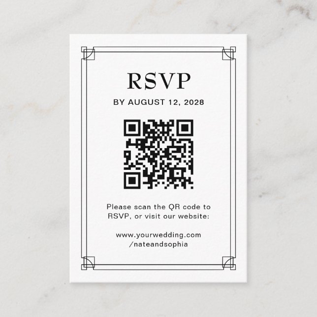 Carte D'accompagnement Réponse de mariage et code QR | Noir et blanc (Devant)