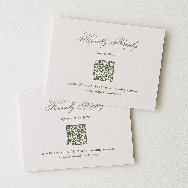 Carte D'accompagnement Réponse de mariage ivoire et vert olive Code Qr (Créateur téléchargé)
