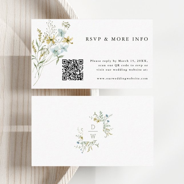 Carte D'accompagnement Réponse de mariage moderne bohème délicate fleur s (Front & Back)