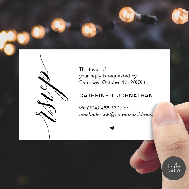 Carte D'accompagnement Réponse de mariage par SMS ou e-mail, rappel (Wedding RSVP via Text Message, Phone  or Email, Reminder Enclosure Card in Black and White)