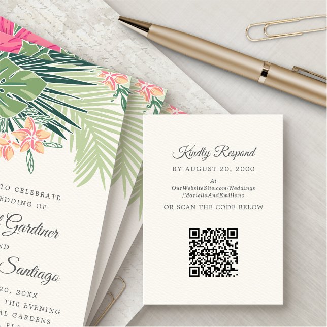 Carte D'accompagnement Réponse de mariage QR Tropical Rattan (Créateur téléchargé)
