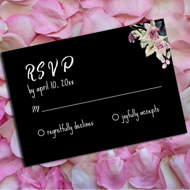 Carte D'accompagnement Réponse de mariage robe noire rose aquarelle rose (Créateur téléchargé)