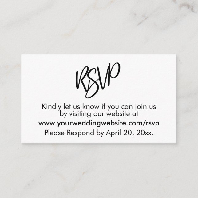 Carte D'accompagnement Réponse de mariage RSVP Noir et Blanc (Devant)