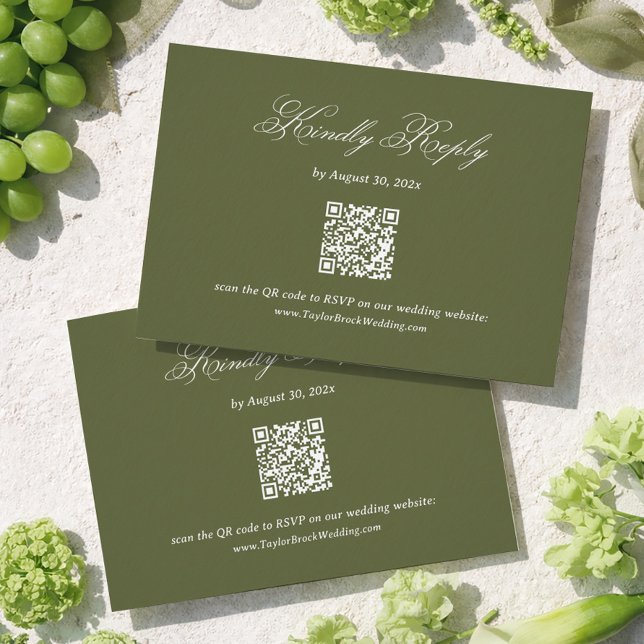 Carte D'accompagnement Réponse de Mariage Vert Olive Code Qr (Créateur téléchargé)