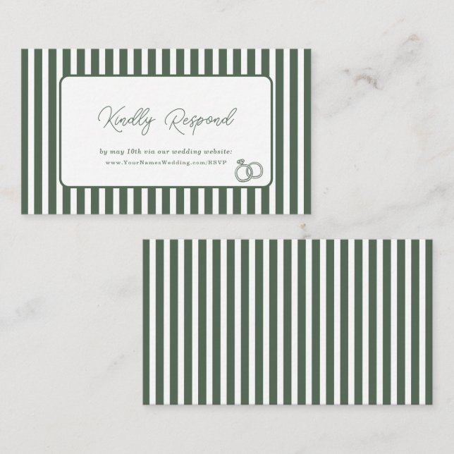 Carte D'accompagnement Réponse de site web de mariage Prépa rayé vert fon (Devant / Derrière)
