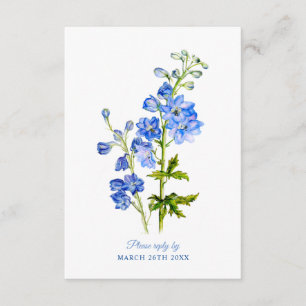Carte D'accompagnement Réponse du mariage fleurs de delphinium bleu