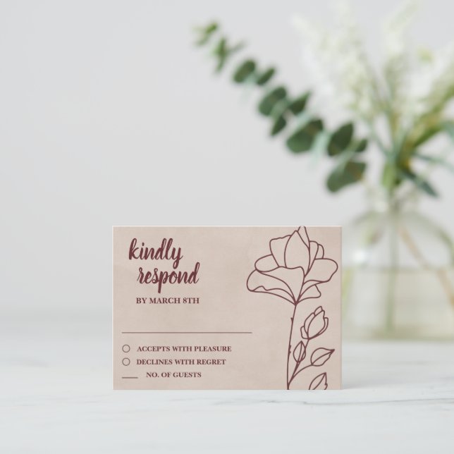 Carte D'accompagnement Réponse Élégante Florale Bordeaux (Debout devant)