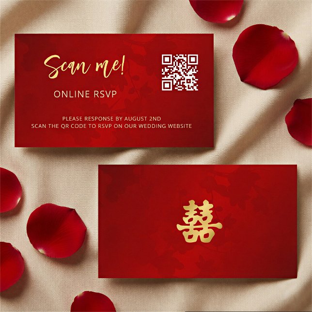 Carte D'accompagnement Réponse en ligne par QR code pour un mariage chino (Créateur téléchargé)