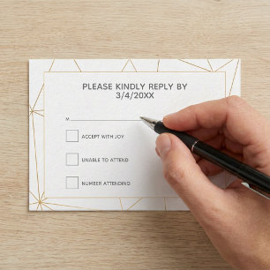 Carte D'accompagnement Réponse géométrique dorée RSVP