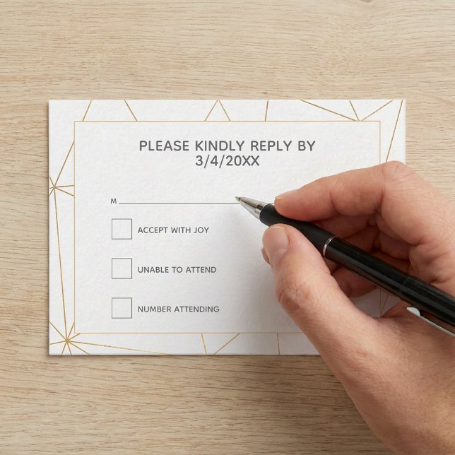 Carte D'accompagnement Réponse géométrique dorée RSVP (Gold geometric RSVP response Enclosure Card.)