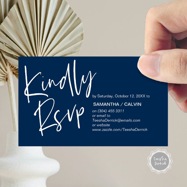 Carte D'accompagnement Réponse pour un mariage, Élégance décontractée, Ré (Kindly RSVP, Wedding Invitation Response Enclosed Card, in Navy Blue)
