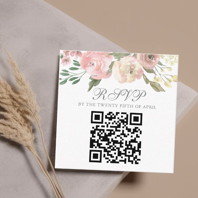 Carte D'accompagnement Réponse QR Code Élégante Fleurie Rose Pâle pour Ma (Créateur téléchargé)