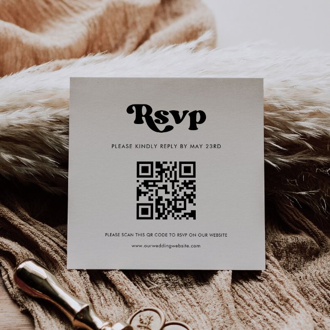 Carte D'accompagnement Réponse RSVP au QR code noir et blanc rétro élégan (Créateur téléchargé)