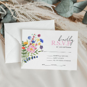 Carte D'accompagnement Réponse RSVP de mariage Fleur sauvage brillant