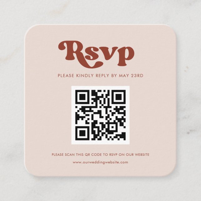 Carte D'accompagnement Réponse RSVP stylée retro peach rose QR code (Devant)