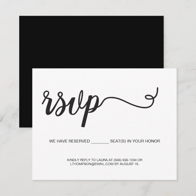 Carte D'accompagnement Réponse simple RSVP Place réservée Mariage (Devant / Derrière)