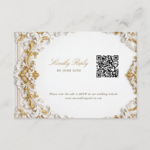 Carte D'accompagnement Réponse victorienne or et blanc avec code QR