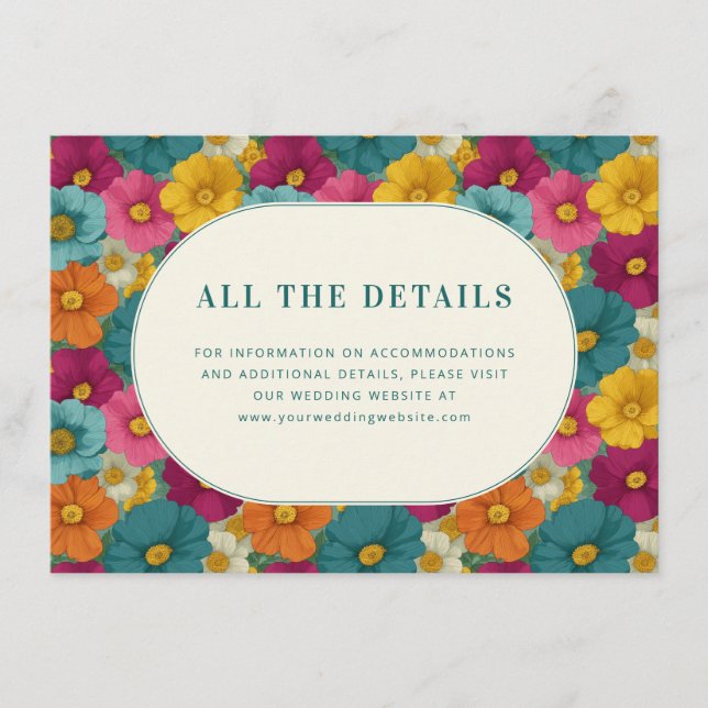 Carte D'accompagnement Retro Botanica and Teal Wedding (Devant)