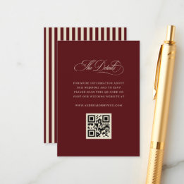 Carte D'accompagnement Retro Burgundy Stripes QR Code Wedding Details