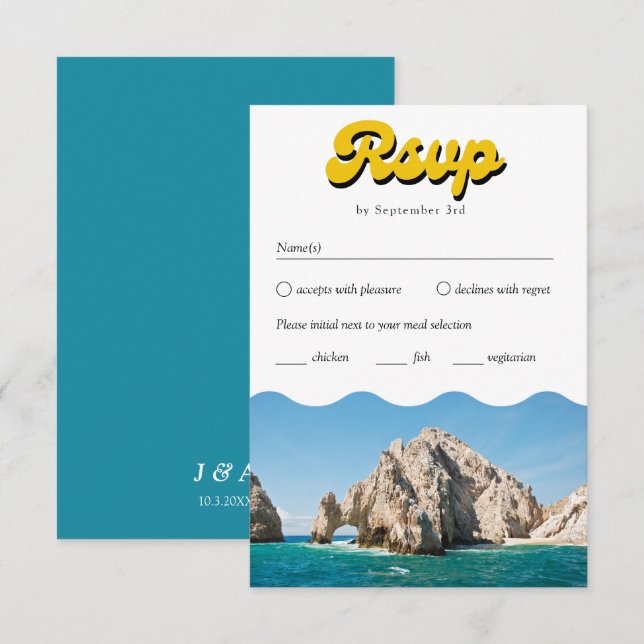 Carte D'accompagnement Retro Cabo Mariage traditionnel RSVP Repas Option (Devant / Derrière)